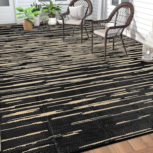 SHACOS Tappeto da Esterno per Giardino, 180 x 270 cm, Tappeti da Esterno Patio Impermeabile, Tappeto in Plastica Reversibile, Anti-UV, Tappeto Campeggio Esterno per Terrazza Balcone Picnic, ‌Nero