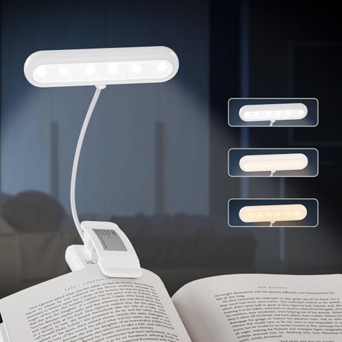 LQWELL® Lampe de lecture de chevet, lampe de lecture LED à clipser, protection des yeux, 3 températures de couleur, gradation continue, angle flexible à 360° (Blanc,1 Pièce)