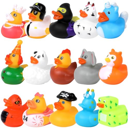 DERAYEE Canard en Plastique,15PCS Petit Canard de Bain,Mini Canard Colorés en Caoutchouc,Jouet de Bain pour l'anniversaire des Enfants