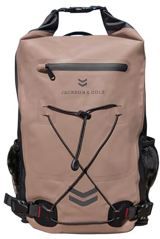 Jackson & Cole Aonyx Waterproof Backpack - 25L Rolltop Dry Bag (Sandstone)
