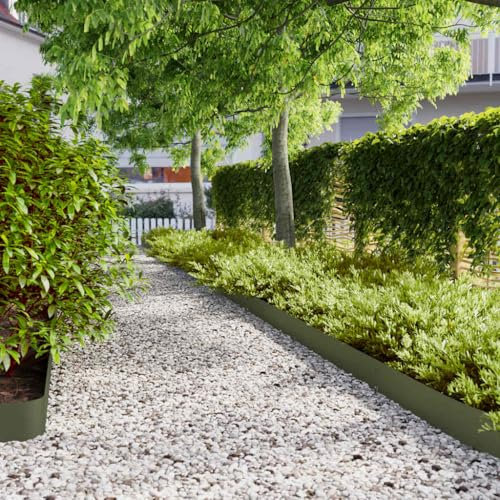MEDELLO860148 Embellece el jardín y decora la valla, 50 piezas de acero laminado en frío negro para césped, puerta de jardín para valla al aire libre, barrera peatonal para cortileves (verde oliva, 15