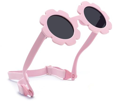 SAIIURV Lunette de Soleil Enfant Lunette Soleil Bebe 0-36 Mois, Polarisées avec Sangle Réglable Cadre en Silicone Enfant Lunettes, Flexibles Souples, Anti UV400 pour 0-3 Ans Fille et Garçon (Rose)