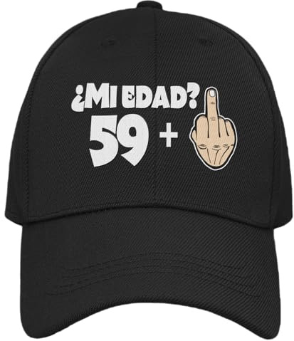 Vulfire Gorra Hombre Mujer 59 + 1 Regalo Cumpleaños 60 años Original Ideas Regalos Edad para Él para Ella Talla Única Gorra Negra con Visera (FR/ES, Letras, Talla única, Negro)