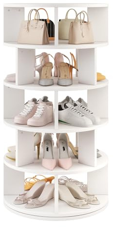 IBUYKE Zapatero Giratorio de 5 Niveles, Estante de Zapatos Giratorio 360°para 20 Pares de Zapatos, Organizador Vertical Redondo para Zapatos y Bolsos para Armario Pasillo Sala de Estar, Blanco WSR005W