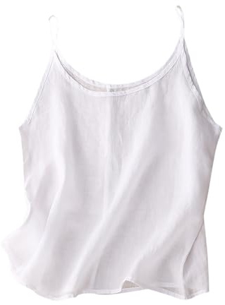 Fronage Cotton Linen Camisole Tops for Women UK Summer Ladies Tank Tops Spaghetti Strap Retro Basic Baggy Vest White