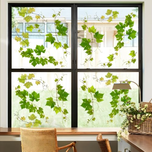 Supzone Green Vine Leaves Window Stickers Fresh Grape Vine Window Decals Anti Collision Double-Side Static Windows Clings for Home Glass Door Decoration