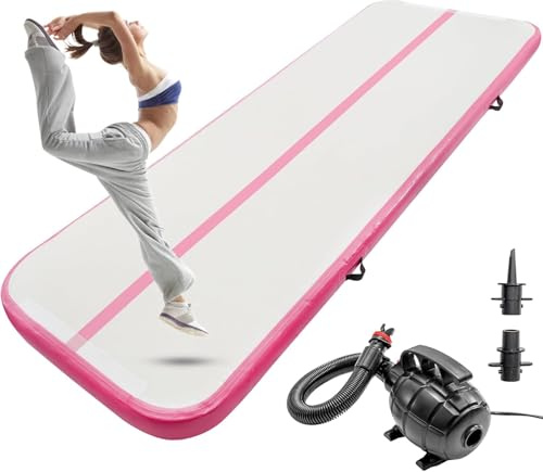 BREEZENEST 10-Foot Inflatable Tumbling Gym Mat – 10cm Thick Air Gymnastics Mats, Smooth & Durable Fitness Mat for Gymnastics, Yoga, Taekwondo, Cheer, and Hip-Hop Training (Pink, With pump)