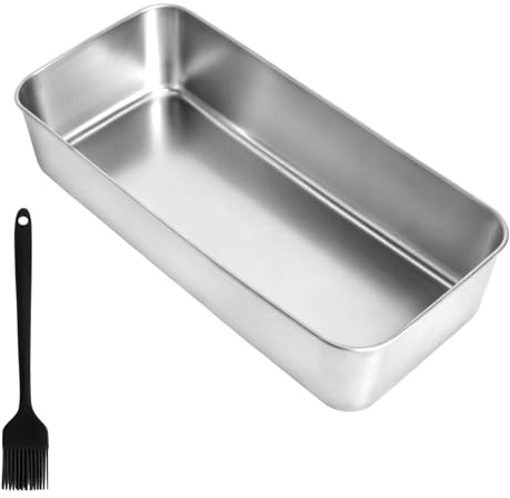 YPLANGENT Brödform, kaka, brödform, rektangulär bakform, rostfritt stål, 33 x 15 x 6,7 cm med silikonborste för bröd, lasagne, brownie och bröd