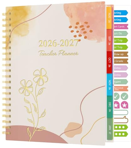Sailingvan Teacher Planner 2026-2027, August 2026 - July 2027, 7 Periods Academic Diary Teachers Lesson Planner Book with Stickers, 8.5 x 11, Wirebound, Laminated Tabs, Pocket - Pastel