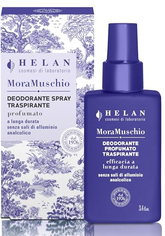 Helan Björnbär Mossa - Deodorant doftande spray som andas, fri från aluminium och alkohol, med blåbär, björnbär och timjan, hudskyddande med vitamin E – 100 ml, tillverkad i Italien