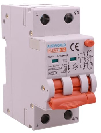 RCBO Selettivo Tipo A(S) 300mA 32A C32, 2P Veri 2 Moduli 6kA 230V Classe A Curva C, Interruttore Magnetotermico Differenziale con Doppia Leva e Diagnostica Visiva, Modello PL8M2