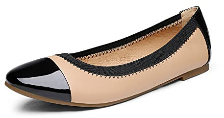 DREAM PAIRS Women's Sole-Flex Ballerina Walking Flats Shoes,Size 9,Nude/Black,Sole-Flex