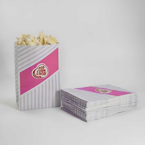 Popcornloop ® Popcorntüten 50 Stück Popcorn Box Tüten CandyBar Hochzeit Papier Süßigkeiten Boxen für Party Papier Behälter Rosa Pink Weiß Snackbox Geschenk Kinder Mädchengeburtstag