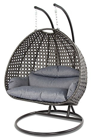 Island Gale® Luxury 2 Person Outdoor, Patio, Hanging Wicker Swing Chair (X-Large-Plus, Charcoal Rattan/Charcoal Cushion)