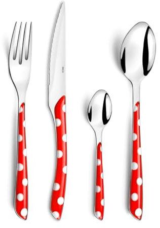 Amefa ECLAT Besteck, Essbesteck für 8 Personen, Edelstahl mit hochwertigen Kunststoff-Griffschalen in rot, 32-teilig