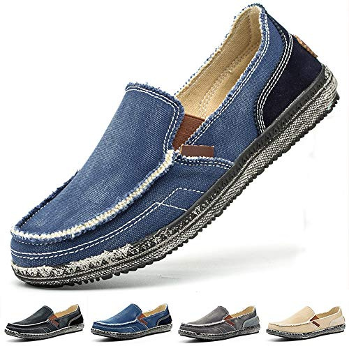 Xinghuanhua Herren Espadrilles Freizeitschuhe Segeltuch Faulenzer Schlupfen Flache Freizeitschuhe Erbsen Schuhe Fahrschuhe Bootsdeck Schuhe Halbschuhe(Blau, Numeric_39)