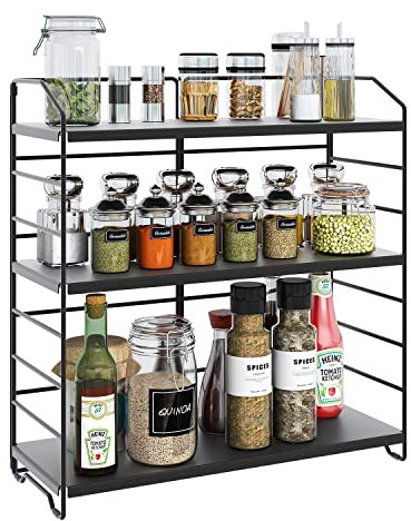 AIRUJIA Spice Rack 3-Tier, Height Ajustable, Seasoning Rack for Kitchen Countertop, Free Standing Rack, spices organiser, Tiered Spice Rack Black
