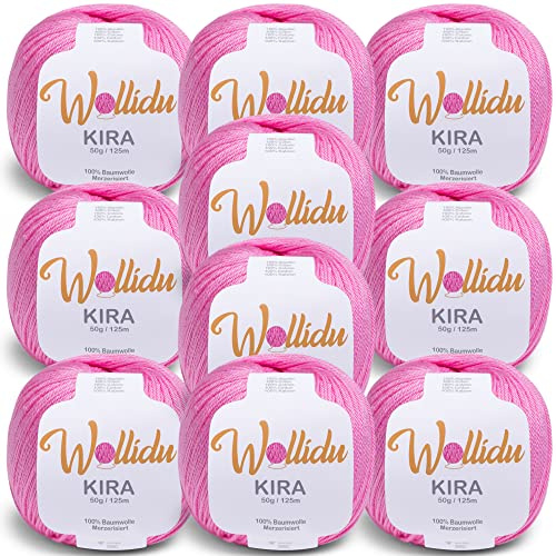 Wollidu Kira 100% Baumwolle zum Stricken und Häkeln 10 x 50g Set Häkelgarn Strickgarn - Rosa