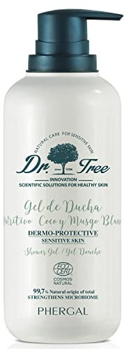 Dr. Tree Gel de Ducha Dermoprotector Nutritivo, Especial Pieles Sensibles o Tendencia Atópica, Fortalece el Microbioma, 99.7% Ingredientes Naturales, Coco y Musgo Blanco, 500 ml