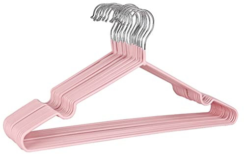 DDGAO Premium Rubber Coated Metal Hangers - Heavy Duty - Space Saving Organiser Clothes Hangers For Wardrobes Coat Rack Rails Thin and Non-Slip Chrome, Pink