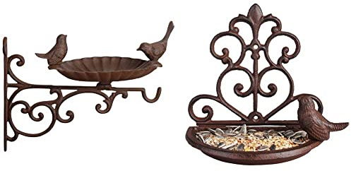Esschert Design Wandfutterschale Gußeisen, braun, 23.6x28.1x23.4 cm, FB163 & Wandfutterschale, Futternapf, Vogeltränke aus Gusseisen, ca. 18 cm x 10 cm x 18 cm