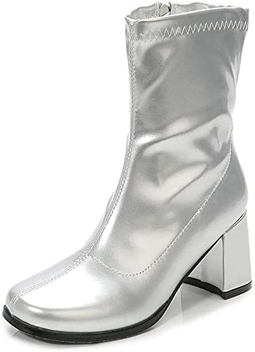 Gizelle Women's Go Go Boots Mid Calf Block Heel Zipper Boot Ankle Boots Low Block Heel Short Boots Shoes
