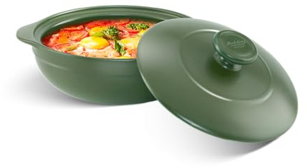 MINH LONG 1-Qt Porcelain Dutch Oven with Lid – Lead & Cadmium Free, Oven Safe to 482°F, Heat Retention, Clay Pot for Cooking on Gas & Infrared Cooktop, Use to Marinate, Cook, Bake, Refrigerate & Serve