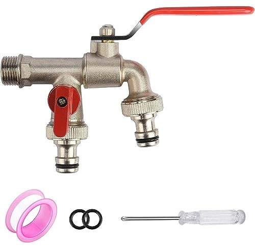 Doppel Wasserhahn Waschmaschine 1/2 zoll mit Schlauchanschlüsse 1*Rollendichtband, Doppelanschluss und Schlauchtülle Kugelhahn Frostsicher -10℃, High Temperature Resistance 120℃