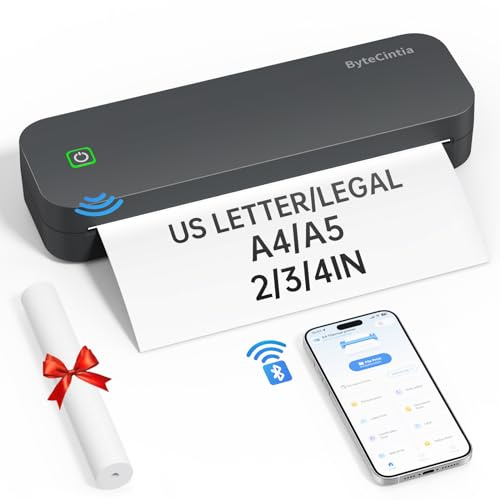 ByteCintia Portable Printer for Travel, Bluetooth Thermal Printer Supports 8.5 x 11 Inch US Letter Size, Compatible with Android and iOS & Laptop Inkless Mobile for Office, Car, School