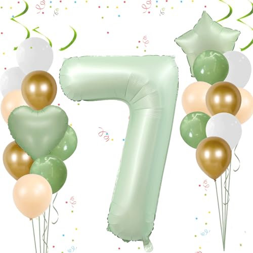 Ligtmor 40 Zoll Grün Zahlen Luftballon 7, 7. Geburtstagsballon Set, Folienballon Geburtstag 7 Jahre Mädchen, Geeignet als Geburtstag Party Deko, Jubiläum Party Dekoration