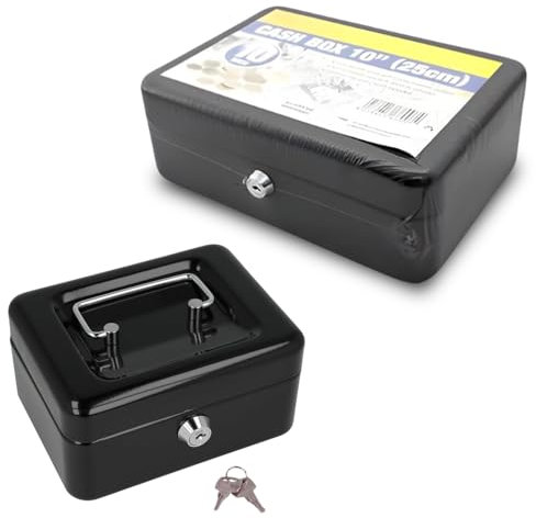 Heavy Duty Steel Tin Cash Box, Small Lockable Cash Box with 2 Keys, Steel Petty Cash Box, Portable and Secure Money Tin, Cash Storage Bo (BLACK, 6 '' (15CM))