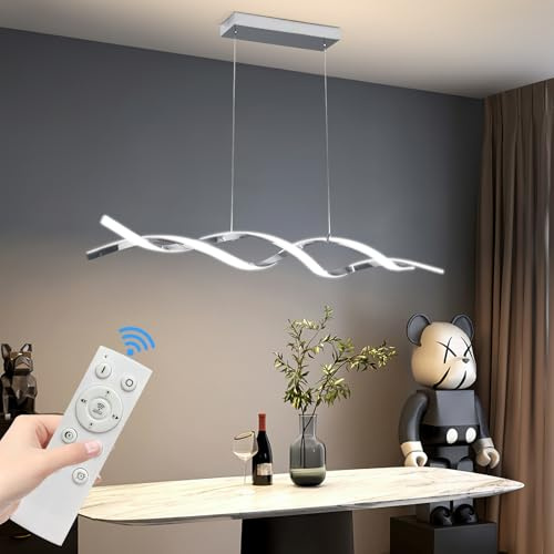 Mikeru 120cm LED Pendelleuchten Höhenverstellbar, LED Chrom Moderne Hängeleuchte Esstisch Hängelampe Dimmbar 10% bis 100% Höhenverstellbarer Wave Pendelleuchte Esstisch für Wohnzimmer, Küche