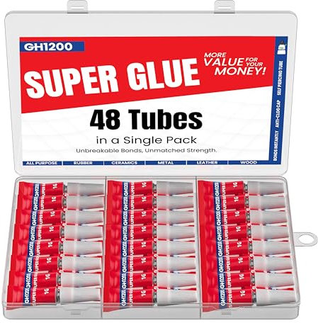 GH1200 1g x 48 Superglue with Anticlog Cap - Super Glue All Purpose Superfast, Thick & Strong Glue for Hard Plastics, DIY Craft, Ceramics, Frame, Leather, Metal and Many More