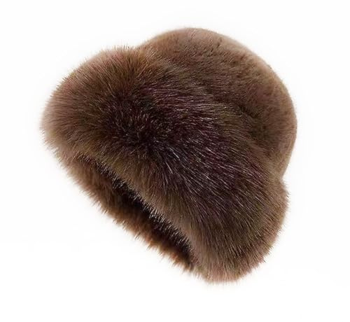 Womens Winter Faux Fur Bucket Hat, Warm Faux Mink Plush Hat Fluffy Fisherman Fuzzy Bucket Hat Russian Hat for Outdoor Brown