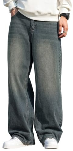 Zewool Jeans Baggy Hip hop pour Hommes,Jeans Skater à Jambe Large,Y2K Streetwear Pantalons en Denim décontractés Skateboard Coupe Droite relaxée extrême liberté de Mouvement,F10 Bleu rétro,S