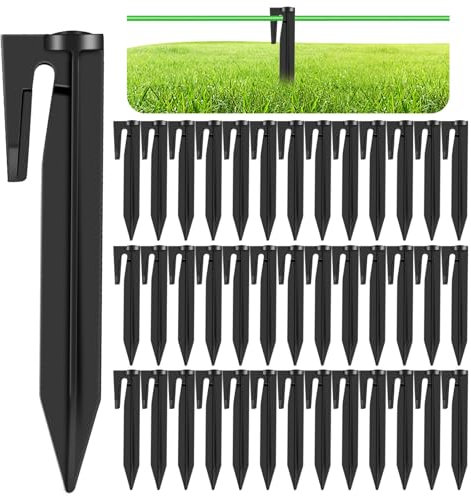 GROFIS 200 Piezas Piquetas de Fijación para Cables Delimitadores del Robot Cortacésped, Clavos con Gancho de Plástico Resistente para Fijar a La Tierra, Compatible con Bosch Husqvarna Worx Yard Force