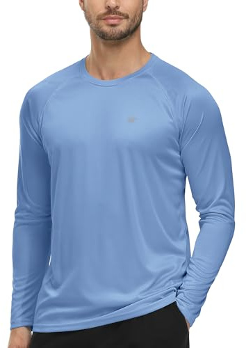 Tyhengta T-Shirt à manches longues pour homme avec protection UV - T-Shirt d'été pour la plage - Protection solaire - Séchage rapide - Rash Guard, gris/bleu, L