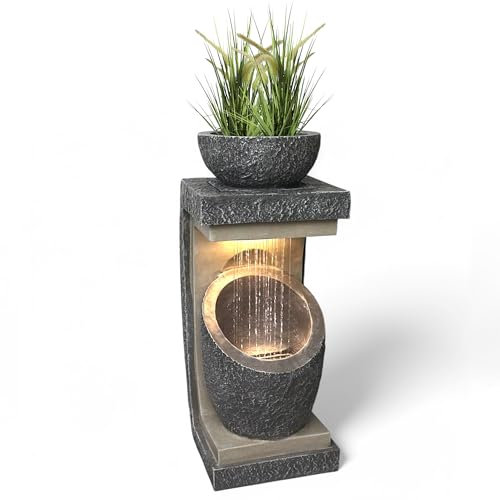 Gartenbrunnen mit LED Beleuchtung Win 30 moderner Springbrunnen bepflanzbar Gartendekoration Steinoptik 81 cm