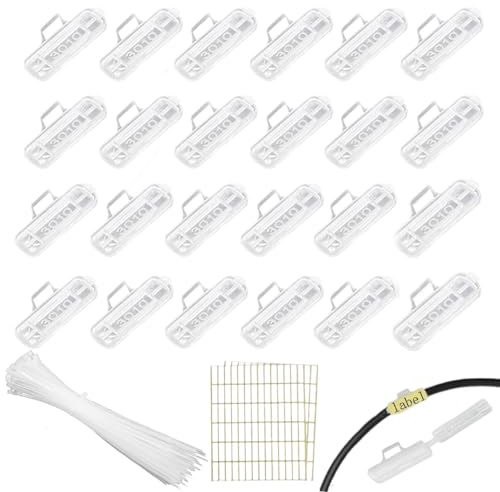 50 Stück Kabelbeschriftung, Kabeletiketten Transparente Wasserdichtes Kabelkennzeichnung mit 100 Nylon Kabelbinder, Kabelbeschriftung Clip für Kennzeichnung und Sortierung von Kabeln Aller Art