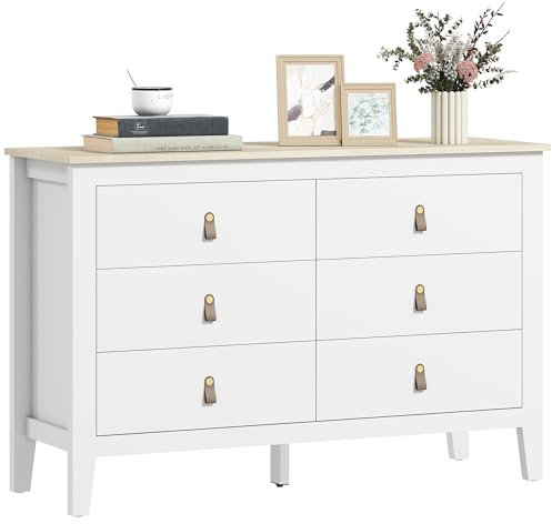 HOMCOM Commode 6 tiroirs, Meuble de Rangement poignées en polyuréthane Style Moderne, Plateau Effet Bois, Commode Chambre à Coucher, Salon, Couloir, 120 x 40 x 78 cm, Blanc