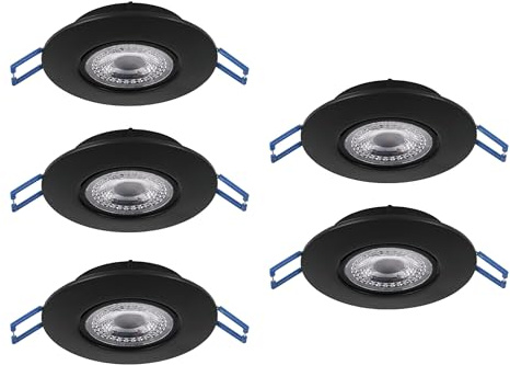 EGLO 5-pack LED infällda spotlights Cedrez, Ø 9 cm, extra tunna takspots | taklampor med dip-switch, svart plast, varmvit, neutralvit, kallvit