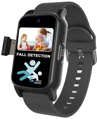 VCYEX Bracelet Alarme Personne Agee avec Détecteur De Chute Bouton SOS GPS, pour Alzheimer Montre Connectée SeniorBlack,1.25 * 0.57 * 2.22inch