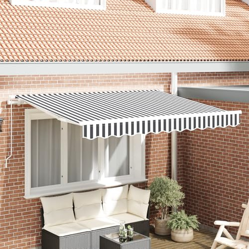 Tissu de rechange pour rideau d'extérieur 3,5 x 2 m avec motif à rayures anthracite et blanc en polyester résistant aux rayons UV pour structure fixe – Housse pour terrasse