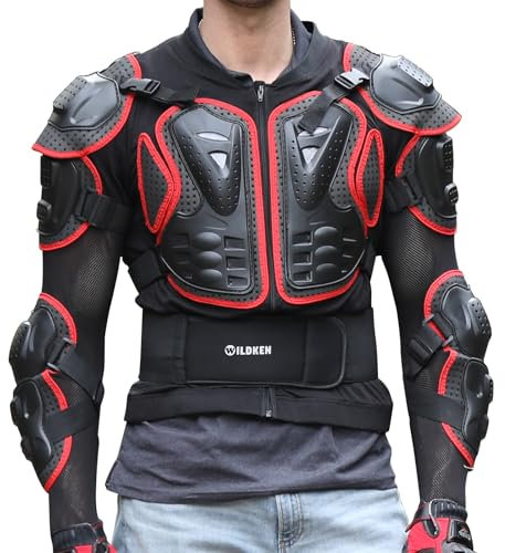 WILDKEN Chaqueta de Protección para Motocross Motos Ropa Protectora de Cuerpo Armadura Completo Profesional de Motocicleta Deportiva para Hombres Columna Vertebral Hombro Mujer Pecho (Rojo, XL)