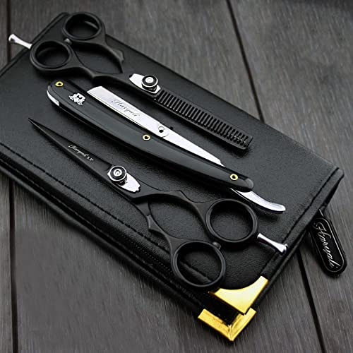 Peluquería/profesional estilo corte de pelo, tijeras de entresacar Tijeras Set con – los hombres de afeitado (navaja en acero inoxidable. Se suministra con la funda de piel.