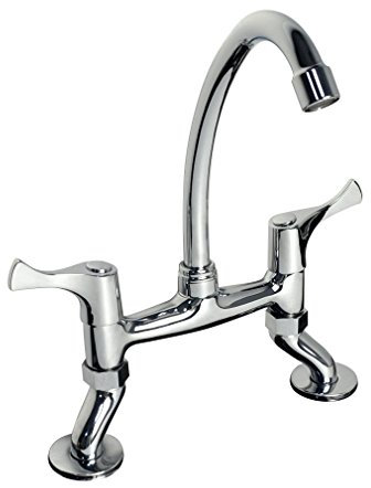 PHASAT Bridge Kitchen Taps 2 Hole Adjustable Bridge Mixer Tap with Swivel Spout Traditional Renaissance Style, Brass Body Chrome HN100