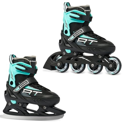 RAVEN Profession 2in1 Schlittschuhe Inlineskates Inliner für Kinder und Erwachsene verstellbar (Black/Mint, 35-39 (23cm-25,5cm))