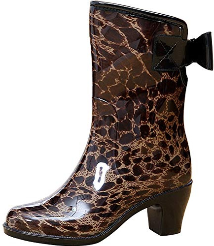 wealsex Bottes Bottine de Pluie Femme Talons Moyen Bloc 6 cm Mollets Larges Botte Caoutchouc Jardin Imperméable