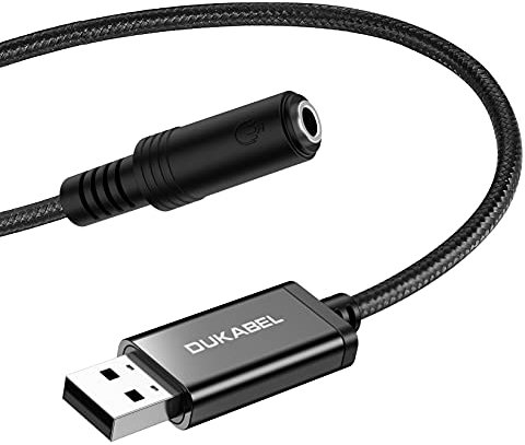 DuKabel USB Headphone Adapter, External Sound Card with TRRS 4 Pole Jack, Mic-Supported USB to 3.5mm Audio Apdater for PC PS4 PS5 and More [9.8 inch]
