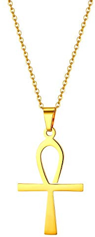 JewelryWe Smycken rostfritt stål, egyptiskt märke, anch eller ankh korshänge med 54 cm kedja, halsband för män kvinnor, silver/guld/roséguld/svart – gratis gravyr, Rostfritt stål, Ingen ädelsten